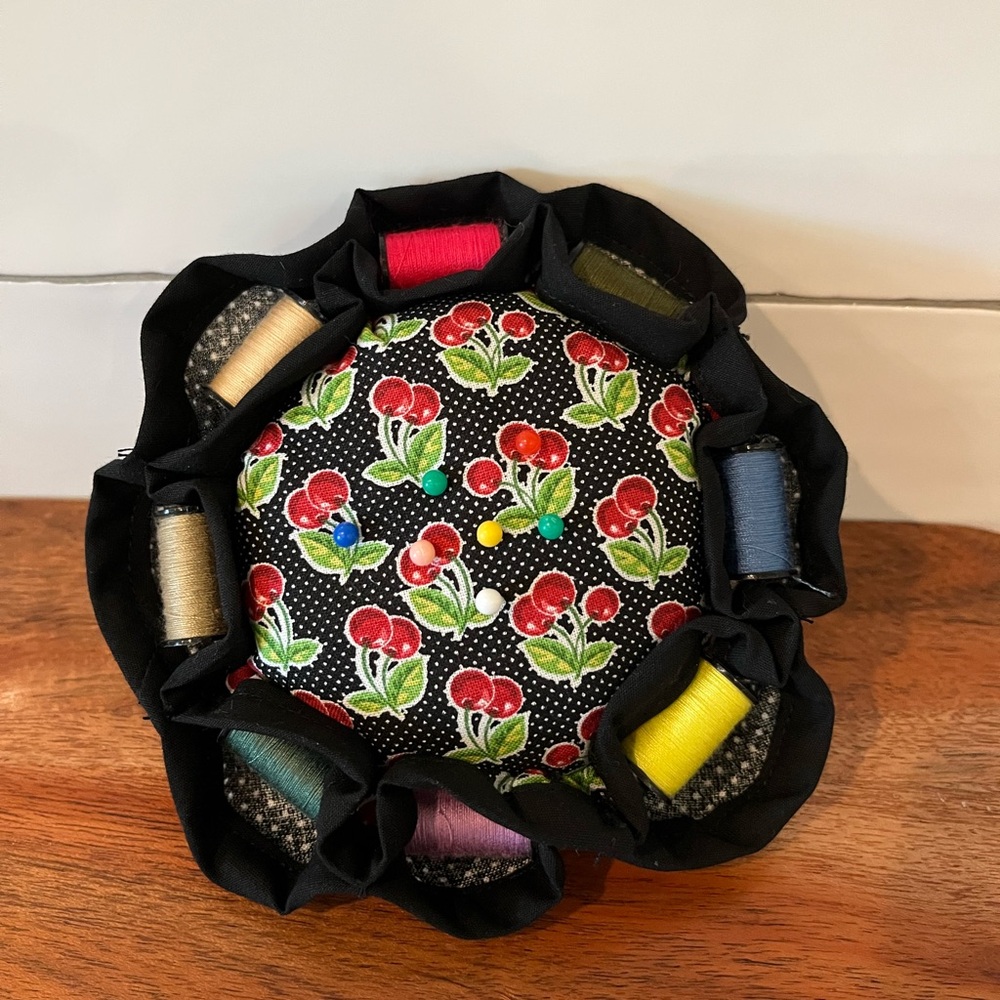 Hand Crafted  Cherry Print Pin Cushion